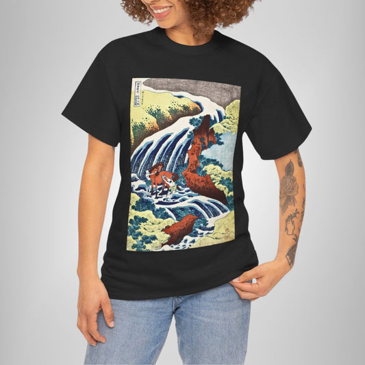 The Waterfall by Katsushika Hokusai - Unisex T-Shirt